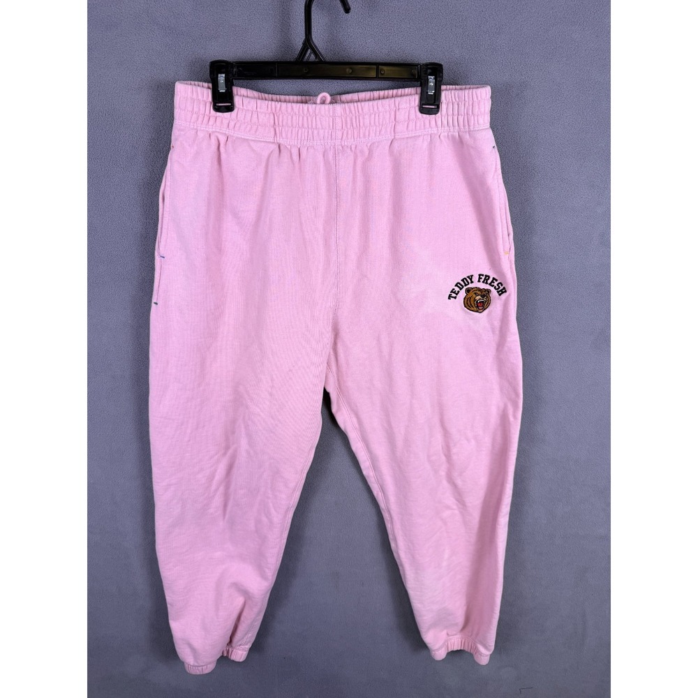 Teddy Fresh Womens Sweatpants L Pink Embroidered Heavyweight Fleece Joggers